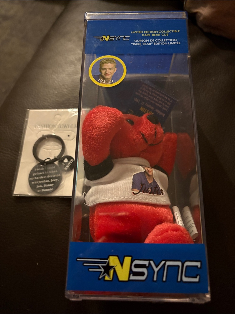 NSYNC Justin Timberlake Red Bear Plush Collectible - Red and NKOTB Keychain